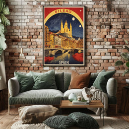 Bilbao Cathedral Starry Night Urban or Cityscape Poster PosterGoat