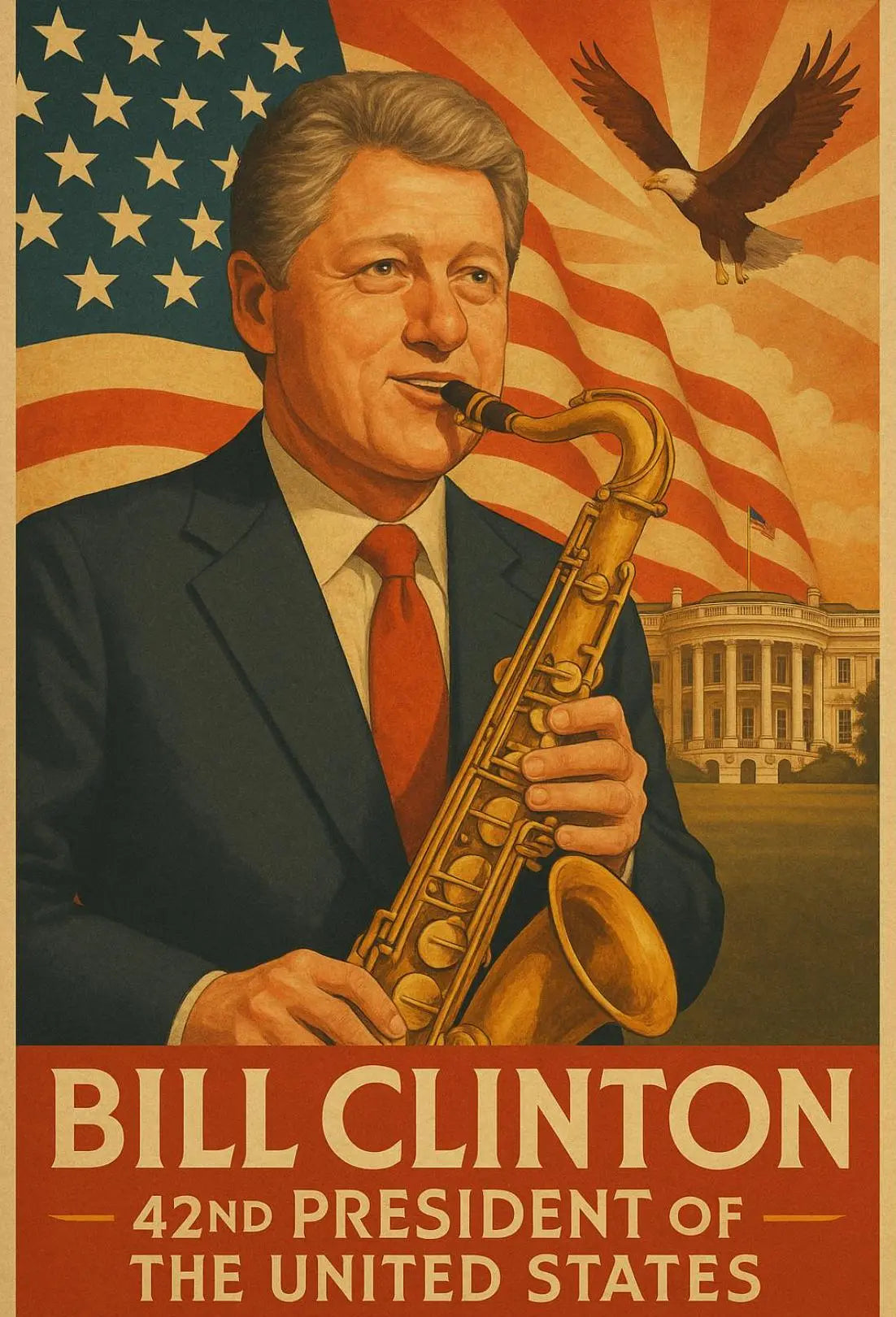 Bill Clinton Saxophone Americana Historical Presidential Poster PosterGoat