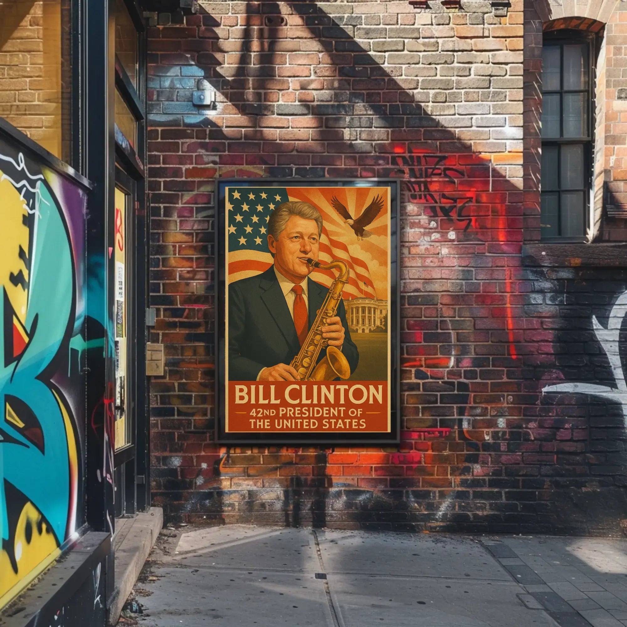 Bill Clinton Saxophone Americana Historical Presidential Poster PosterGoat