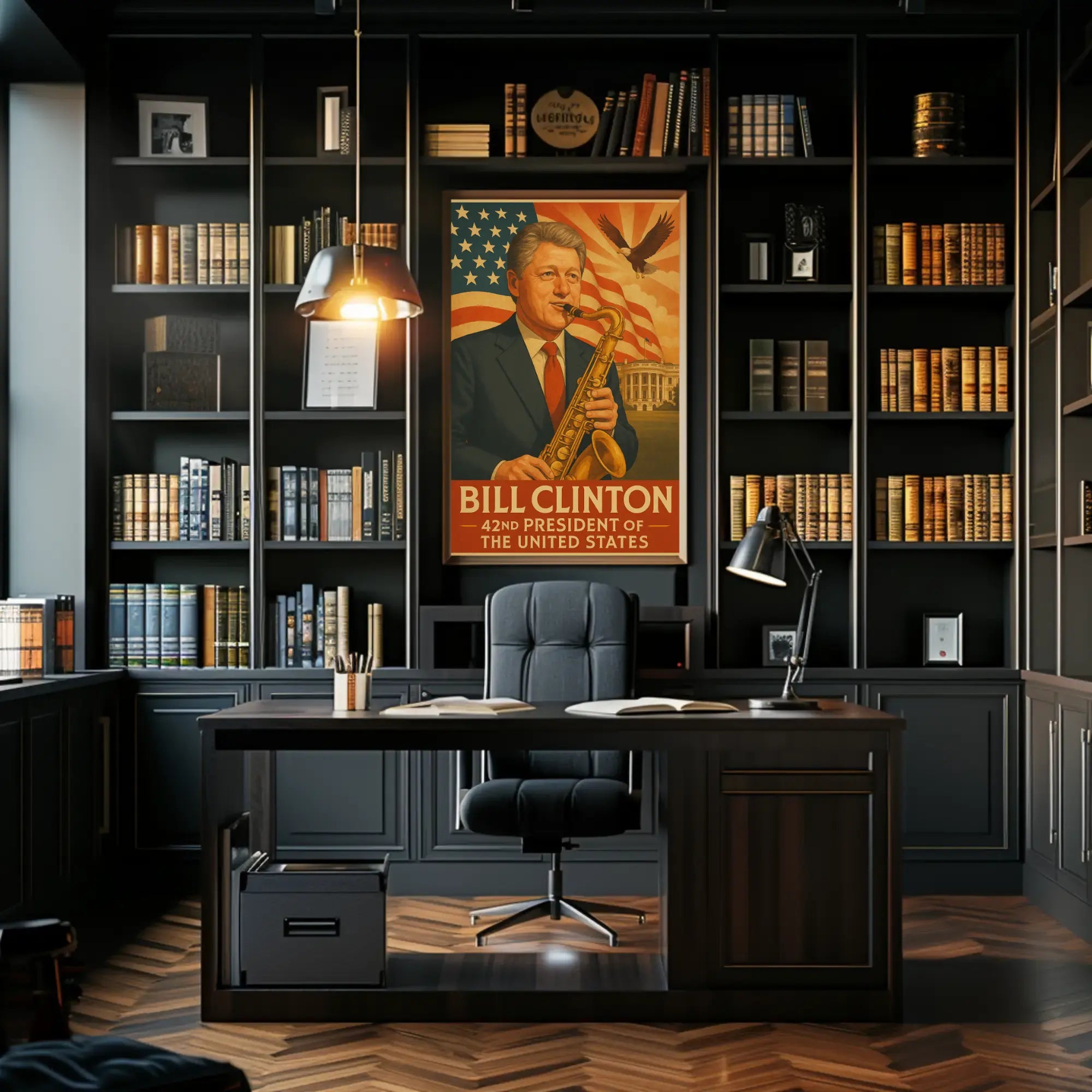 Bill Clinton Saxophone Americana Historical Presidential Poster PosterGoat