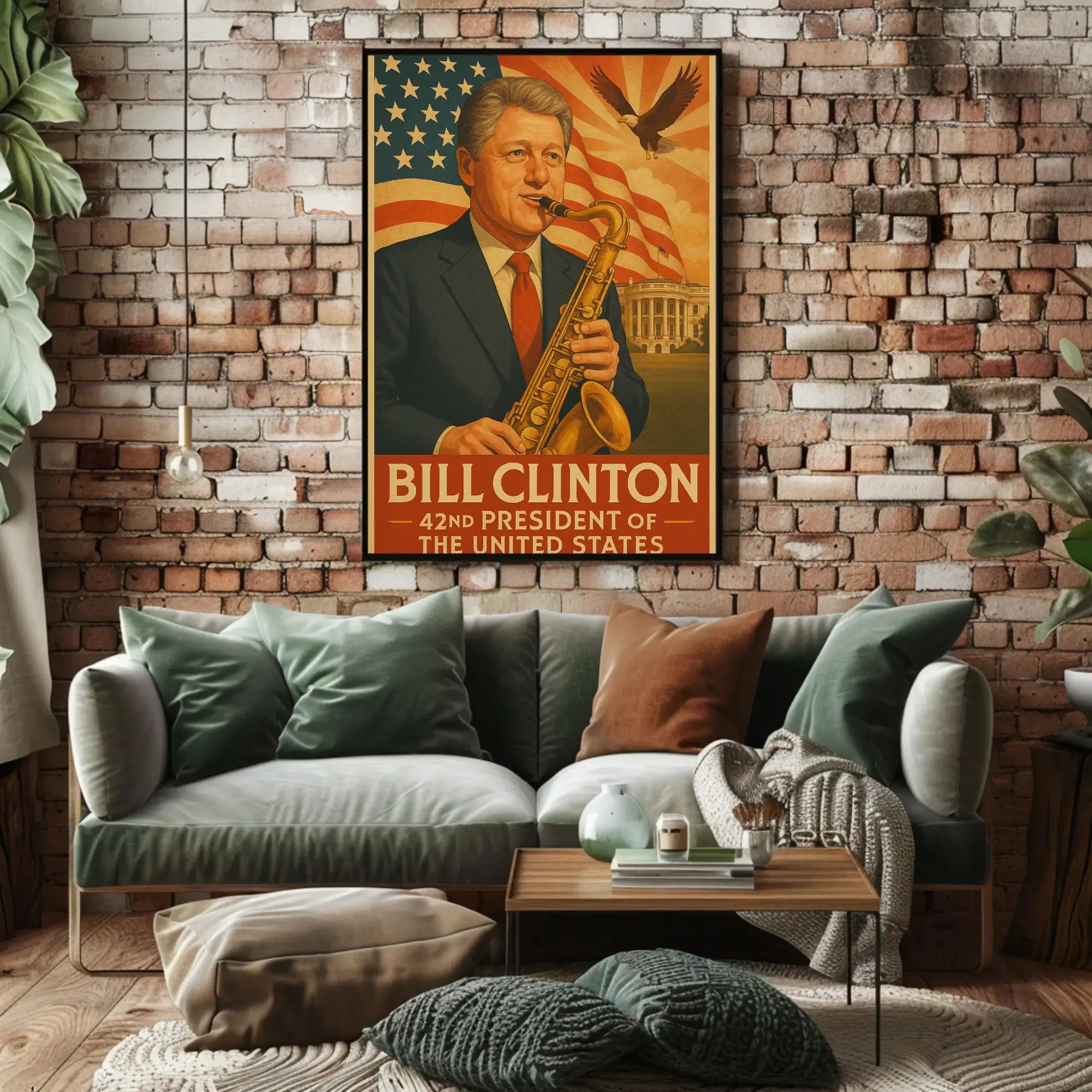 Bill Clinton Saxophone Americana Historical Presidential Poster PosterGoat