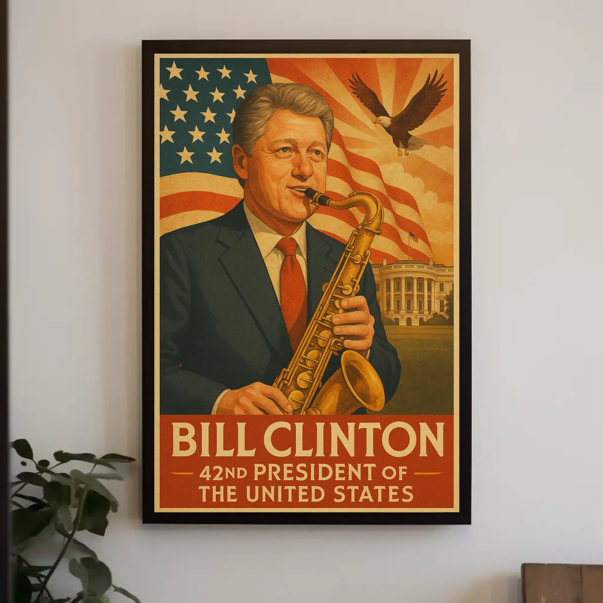 Bill Clinton Saxophone Americana Historical Presidential Poster PosterGoat