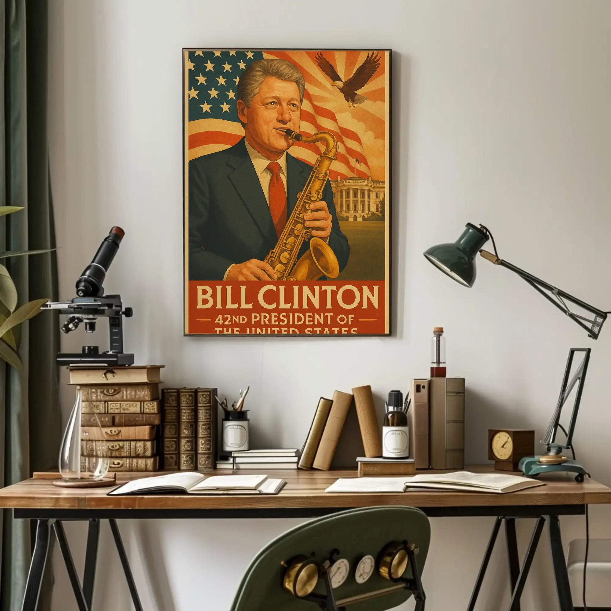 Bill Clinton Saxophone Americana Historical Presidential Poster PosterGoat