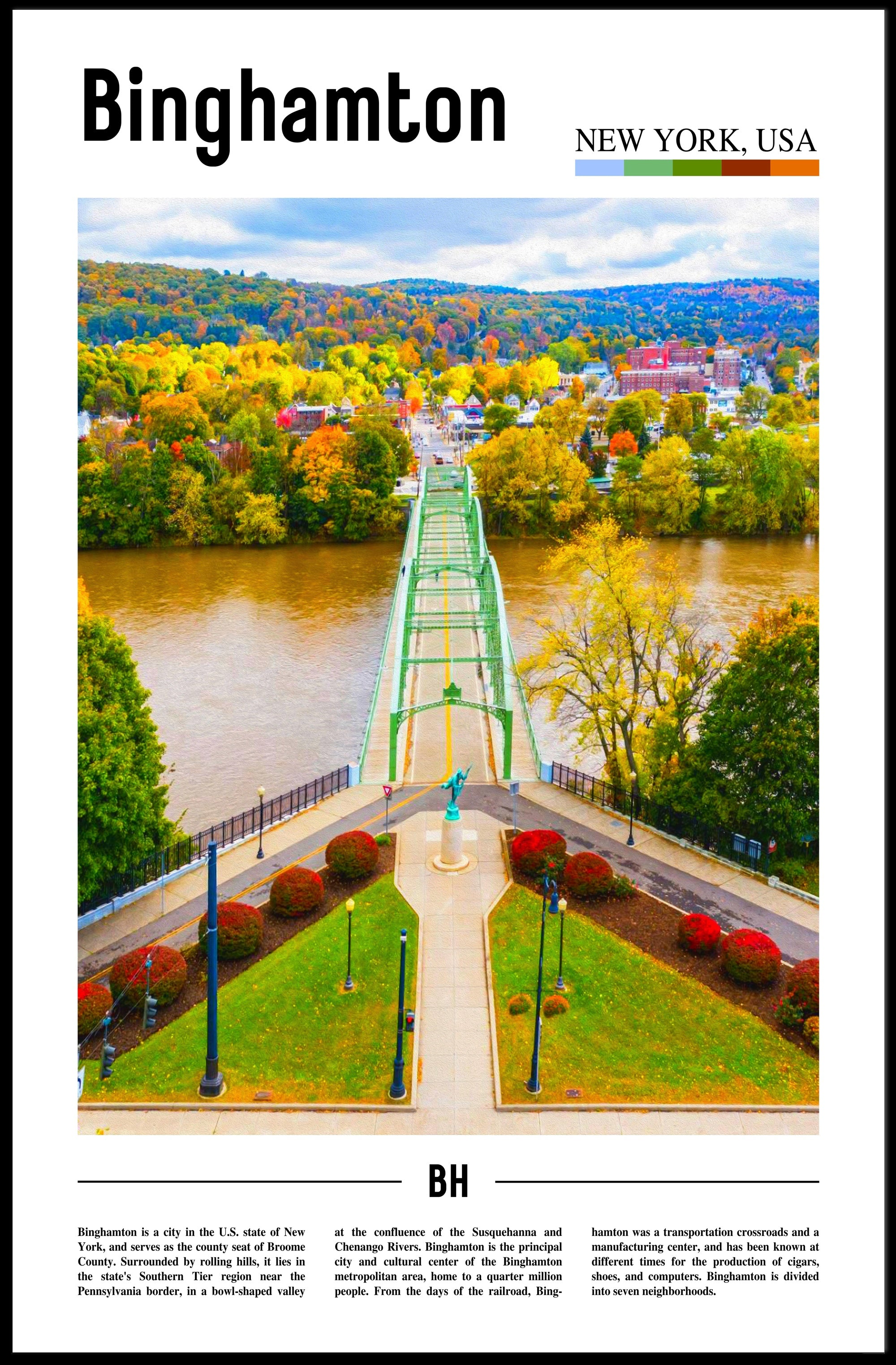 Binghamton Contemporary Illustrated Landscape Travel Poster PosterGoat