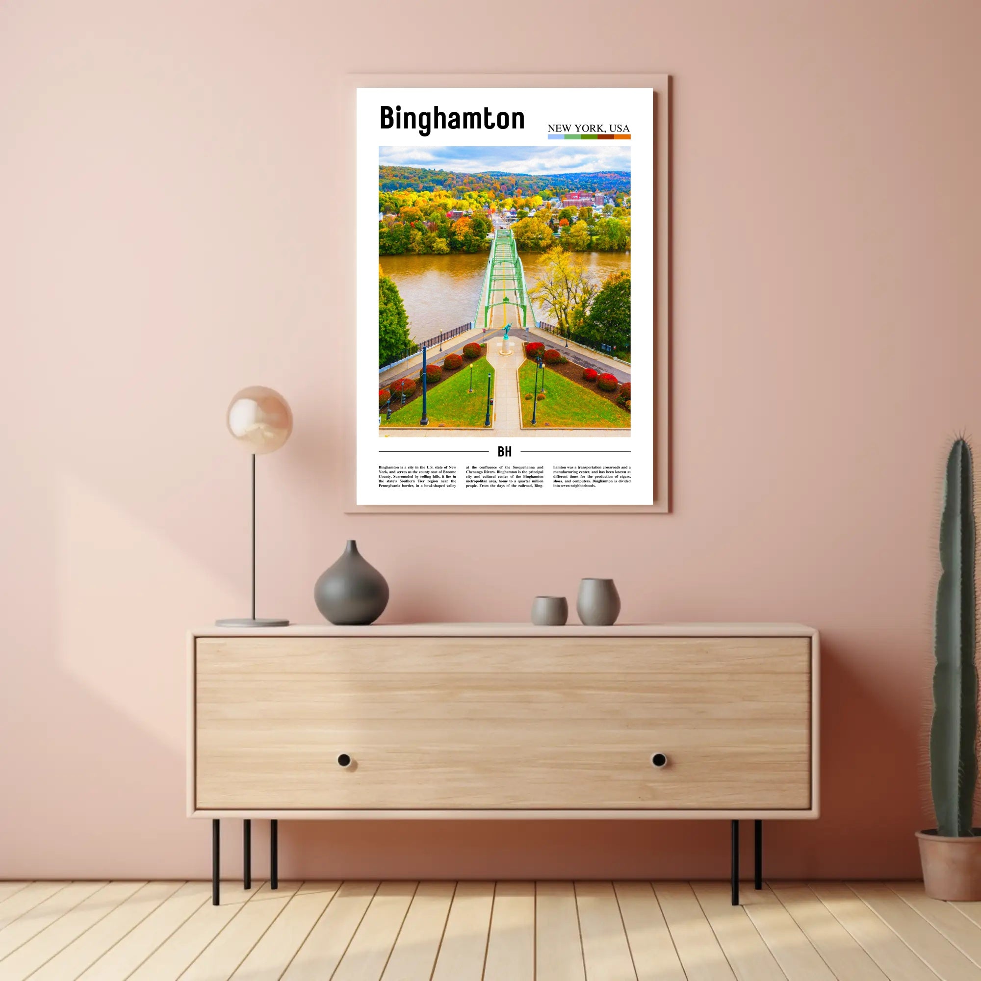 Binghamton Contemporary Illustrated Landscape Travel Poster PosterGoat