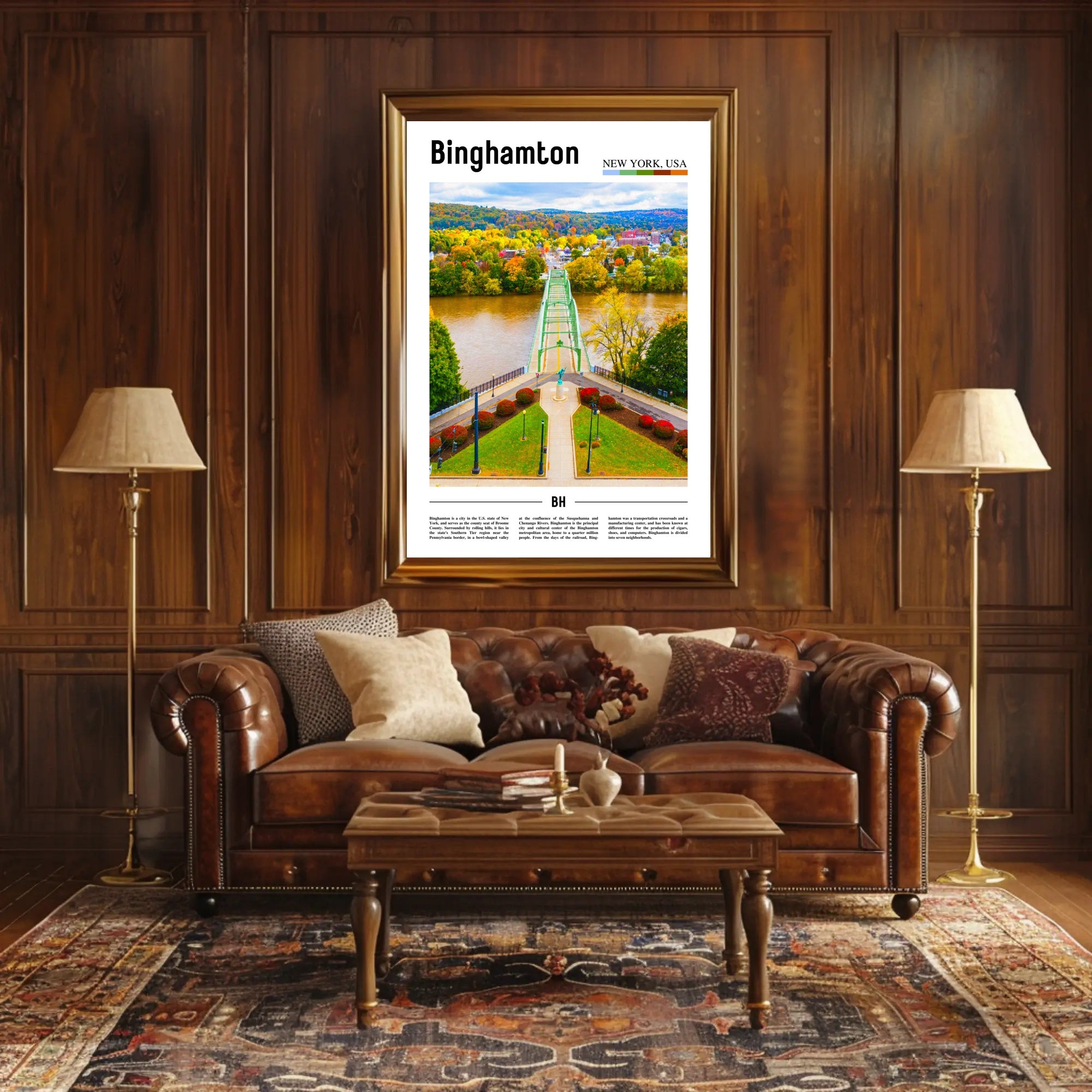 Binghamton Contemporary Illustrated Landscape Travel Poster PosterGoat