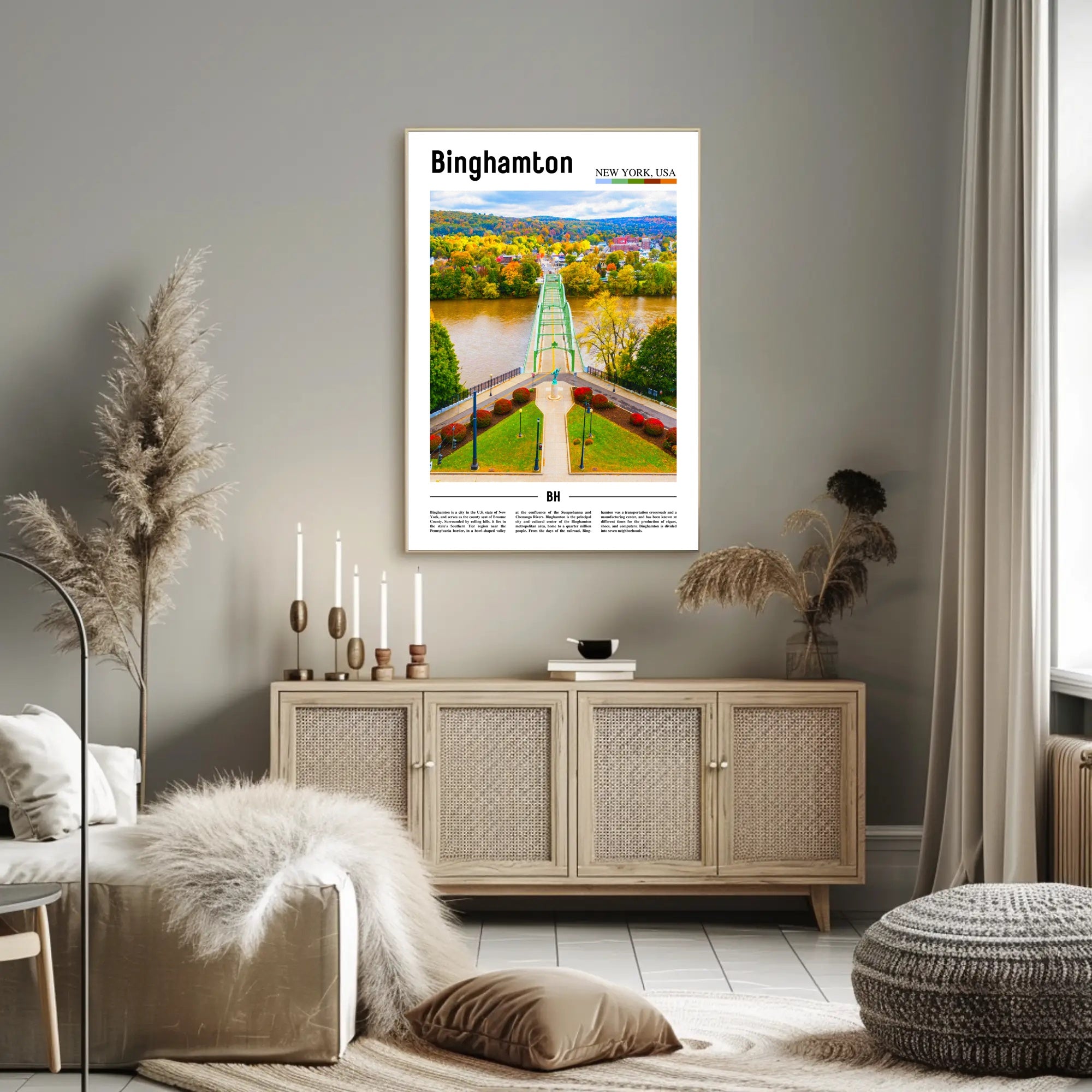 Binghamton Contemporary Illustrated Landscape Travel Poster PosterGoat