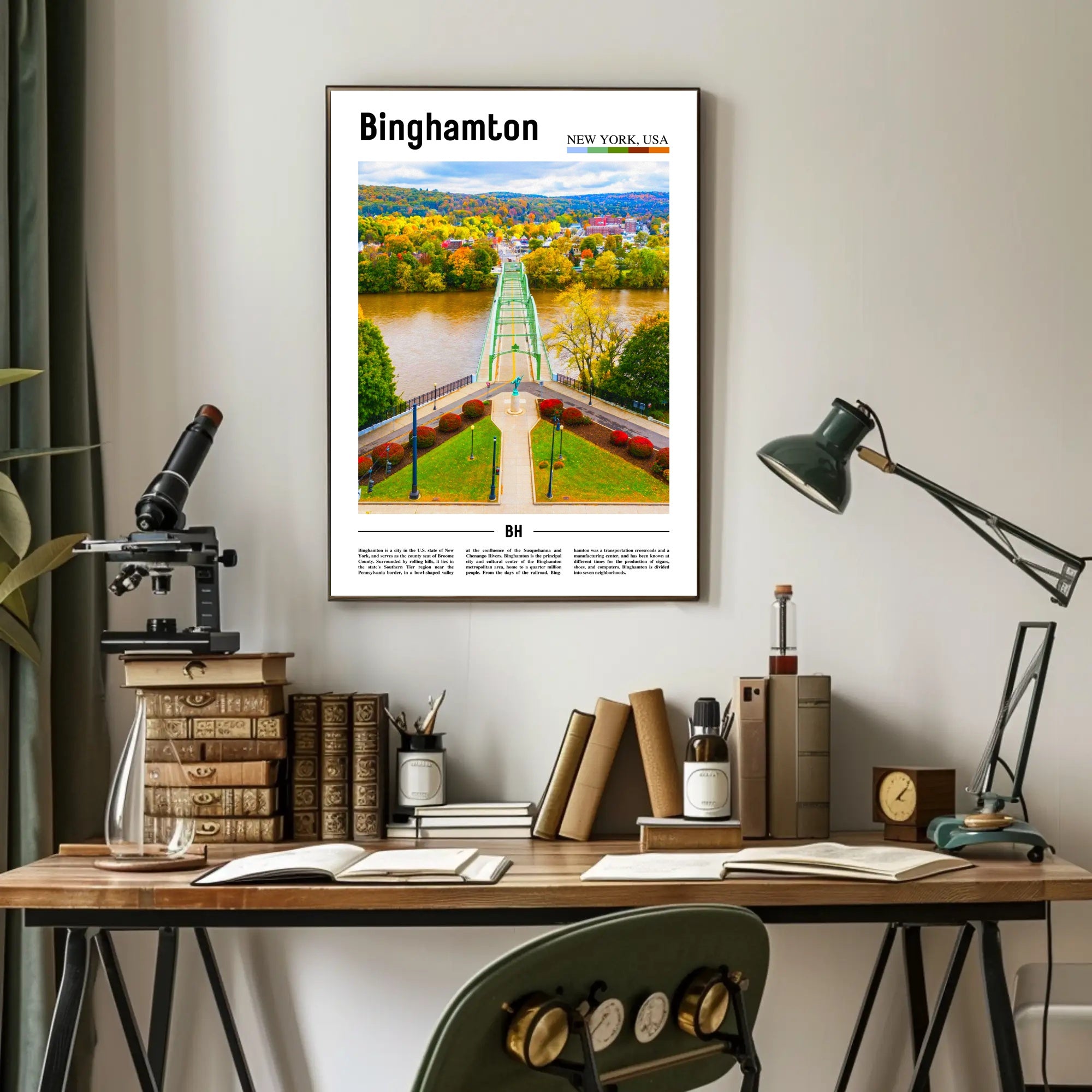 Binghamton Contemporary Illustrated Landscape Travel Poster PosterGoat