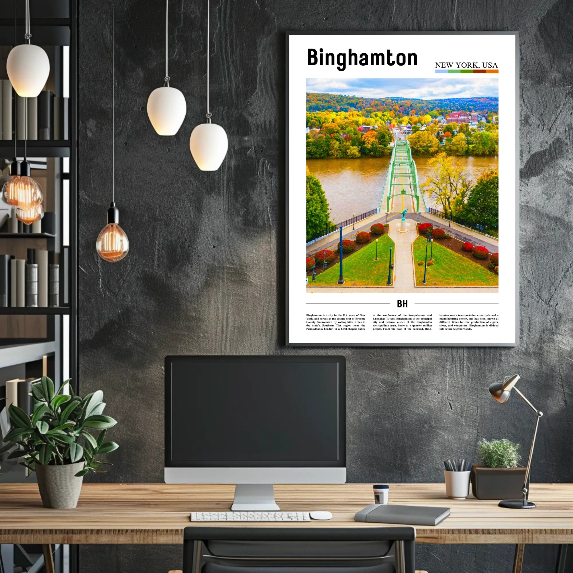 Binghamton Contemporary Illustrated Landscape Travel Poster PosterGoat