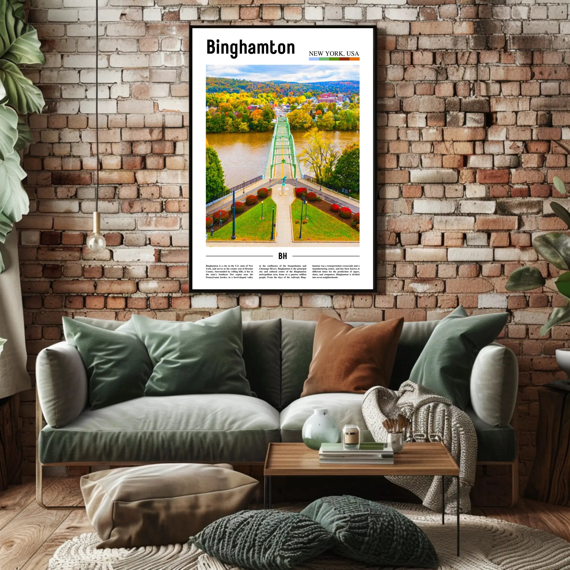 Binghamton Contemporary Illustrated Landscape Travel Poster PosterGoat