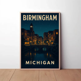 Birmingham Michigan Nostalgic Urban Nightscape Travel Poster PosterGoat