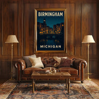 Birmingham Michigan Nostalgic Urban Nightscape Travel Poster PosterGoat