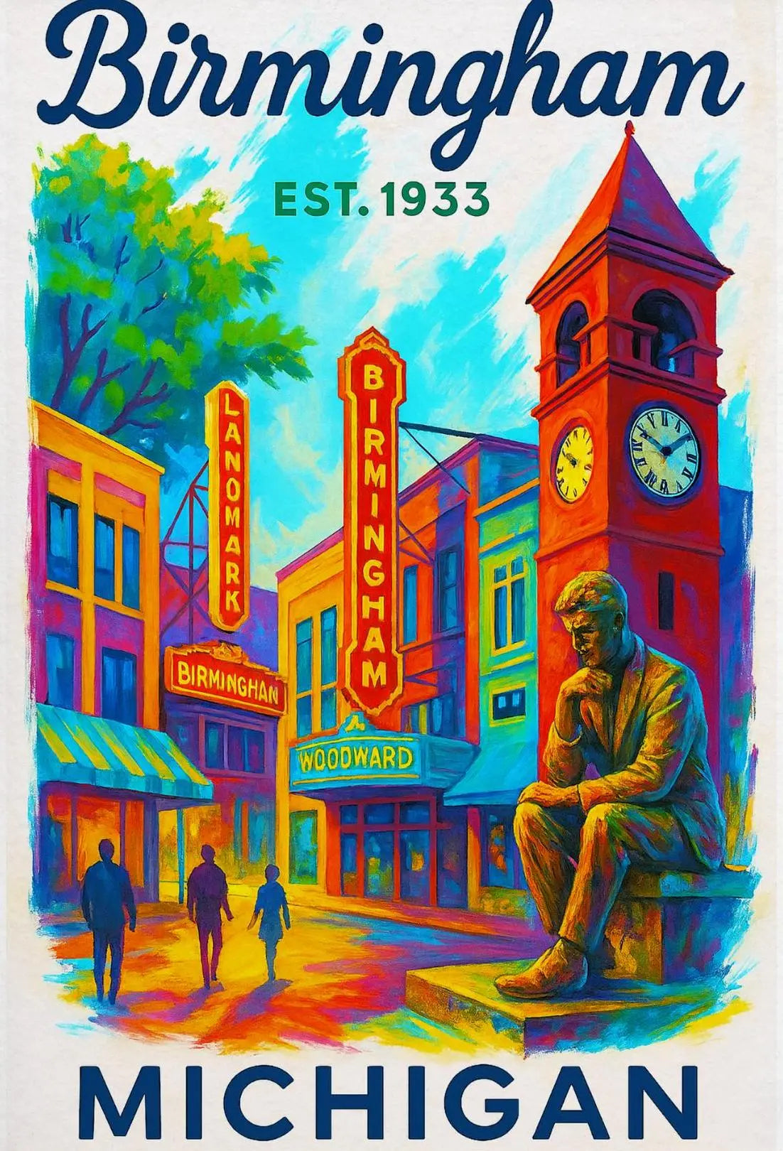 Birmingham Michigan Vintage Remembrance Travel Poster PosterGoat