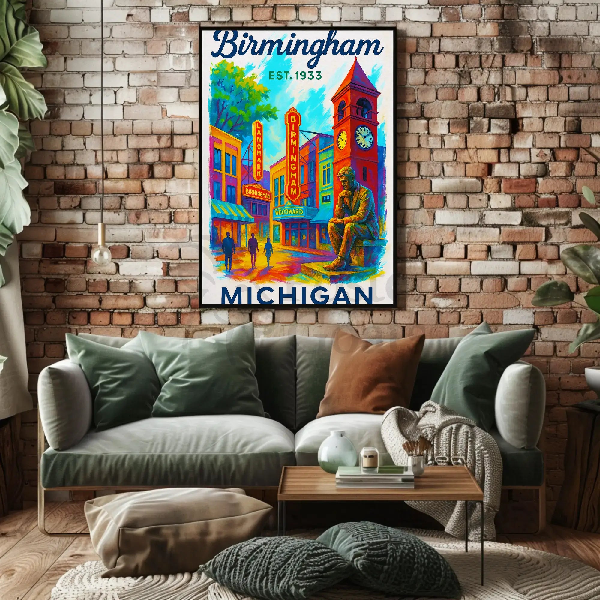 Birmingham Michigan Vintage Remembrance Travel Poster PosterGoat