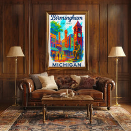 Birmingham Michigan Vintage Remembrance Travel Poster PosterGoat