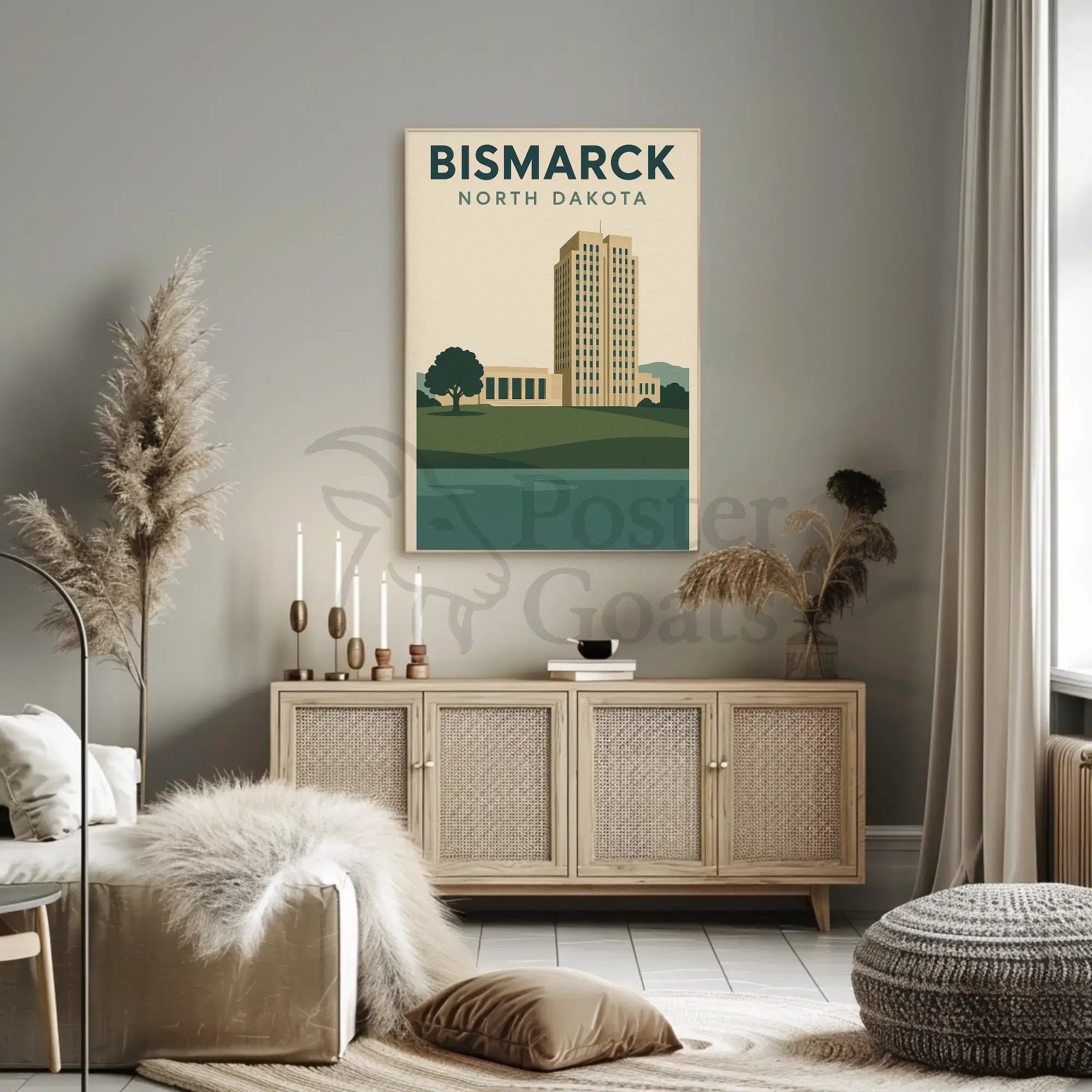 Bismarck Capitol in Vintage Travel Style Poster PosterGoat
