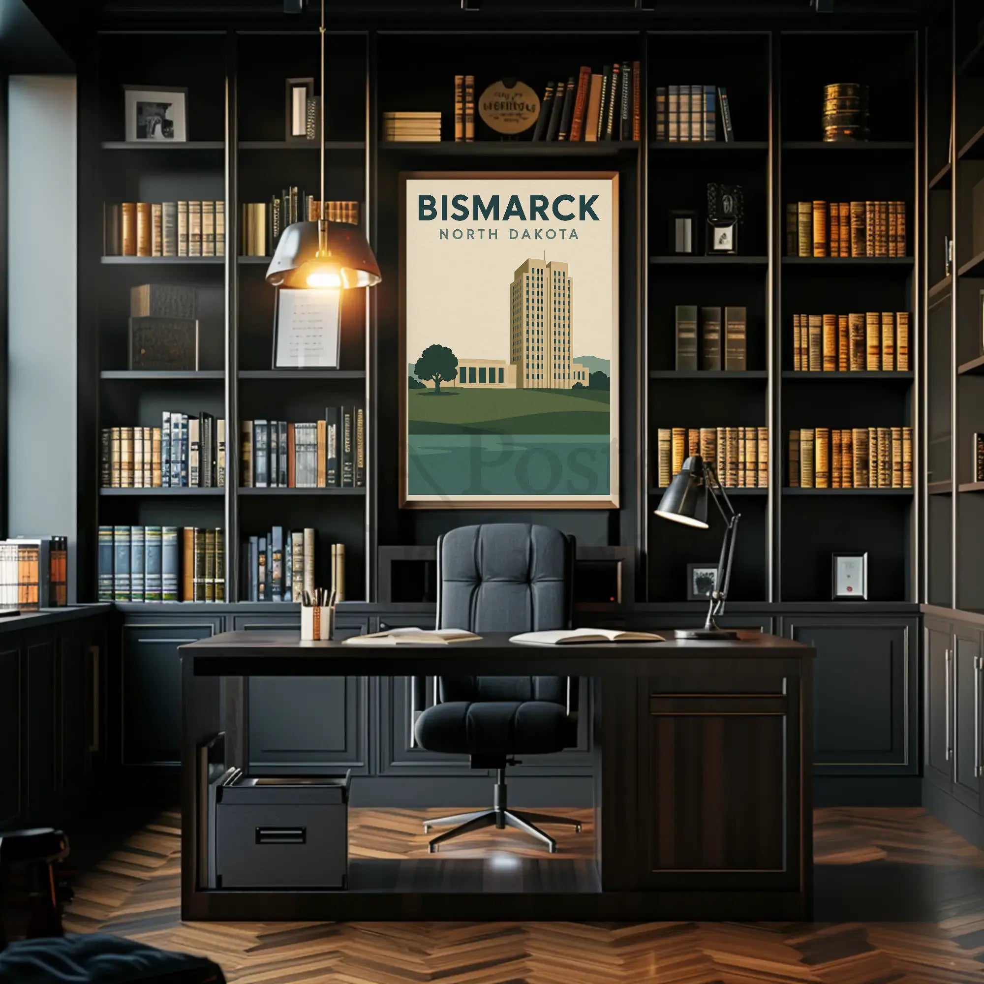 Bismarck Capitol in Vintage Travel Style Poster PosterGoat