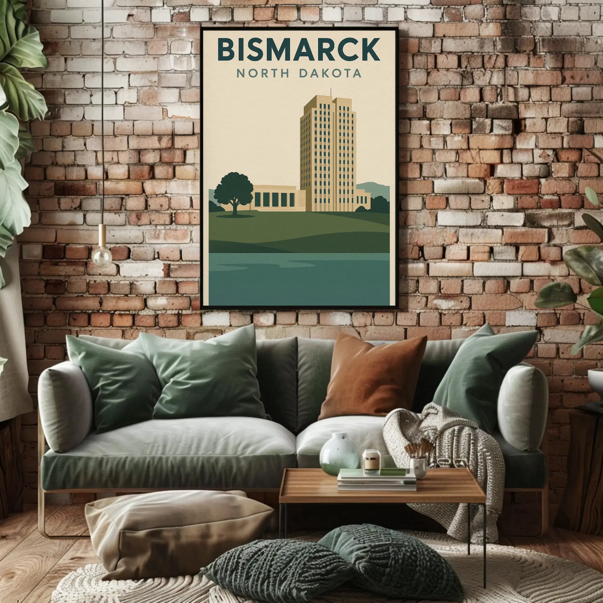 Bismarck Capitol in Vintage Travel Style Poster PosterGoat