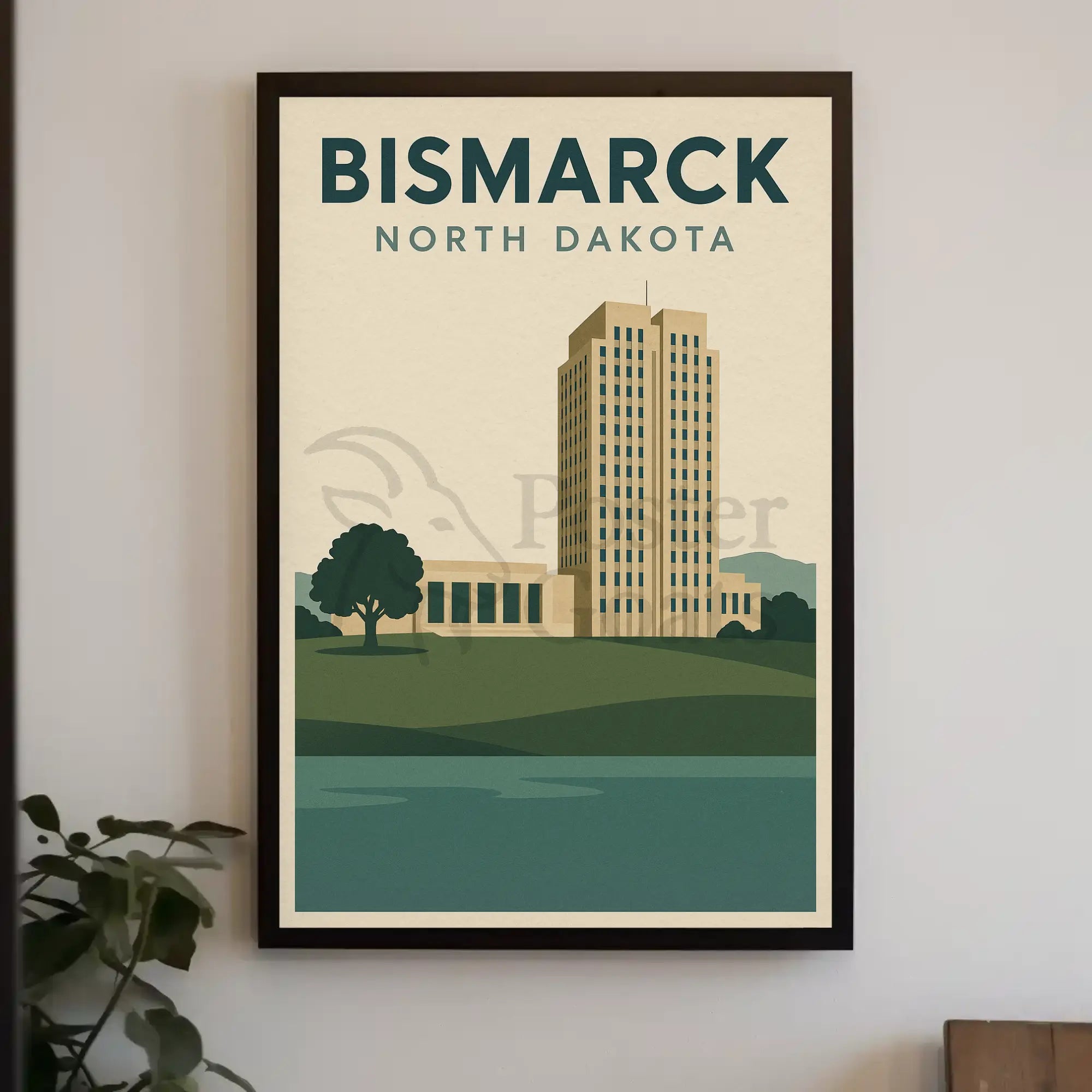 Bismarck Capitol in Vintage Travel Style Poster PosterGoat