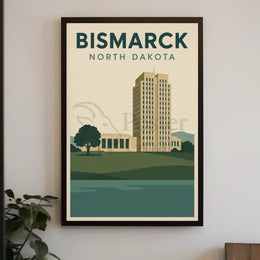 Bismarck Capitol in Vintage Travel Style Poster PosterGoat