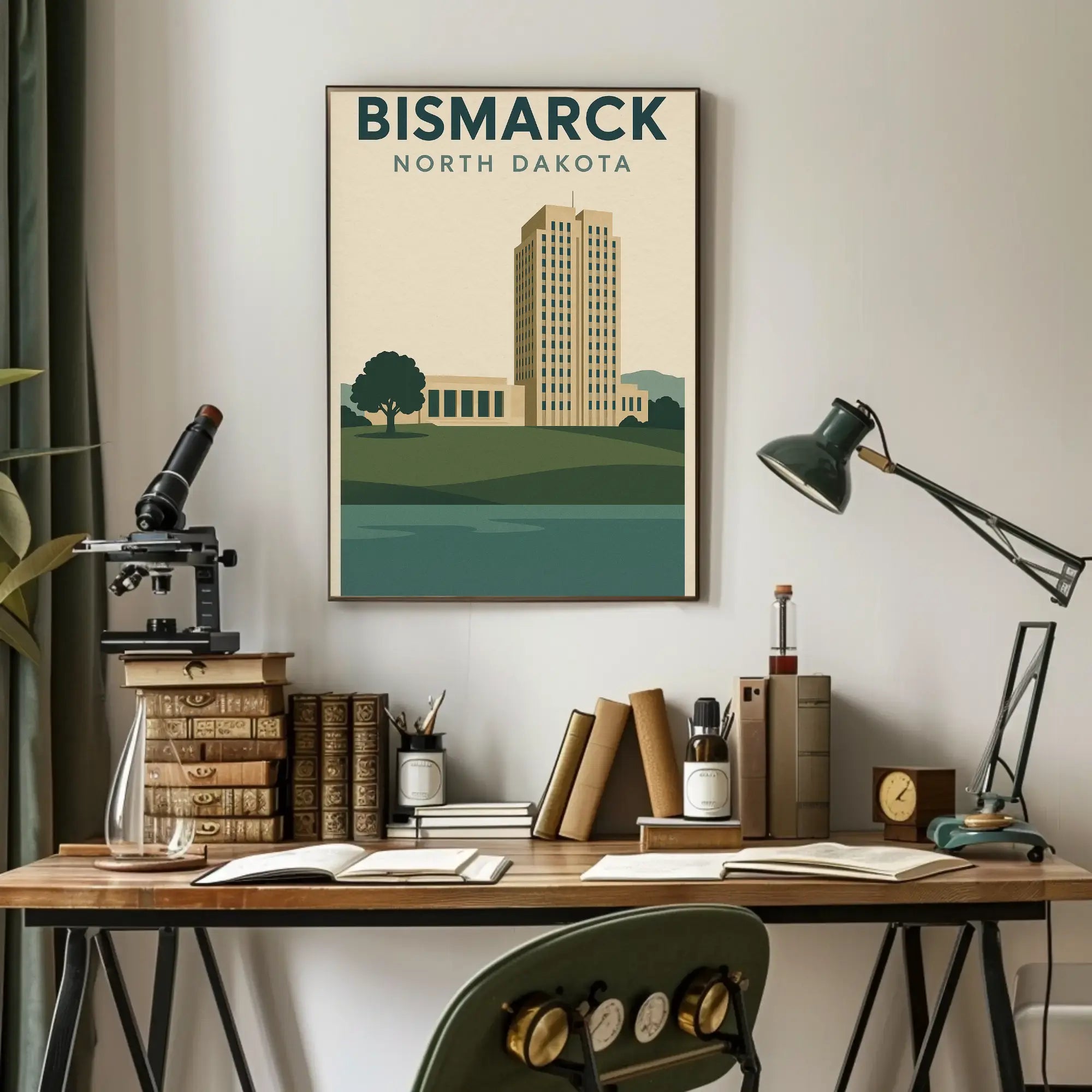 Bismarck Capitol in Vintage Travel Style Poster PosterGoat