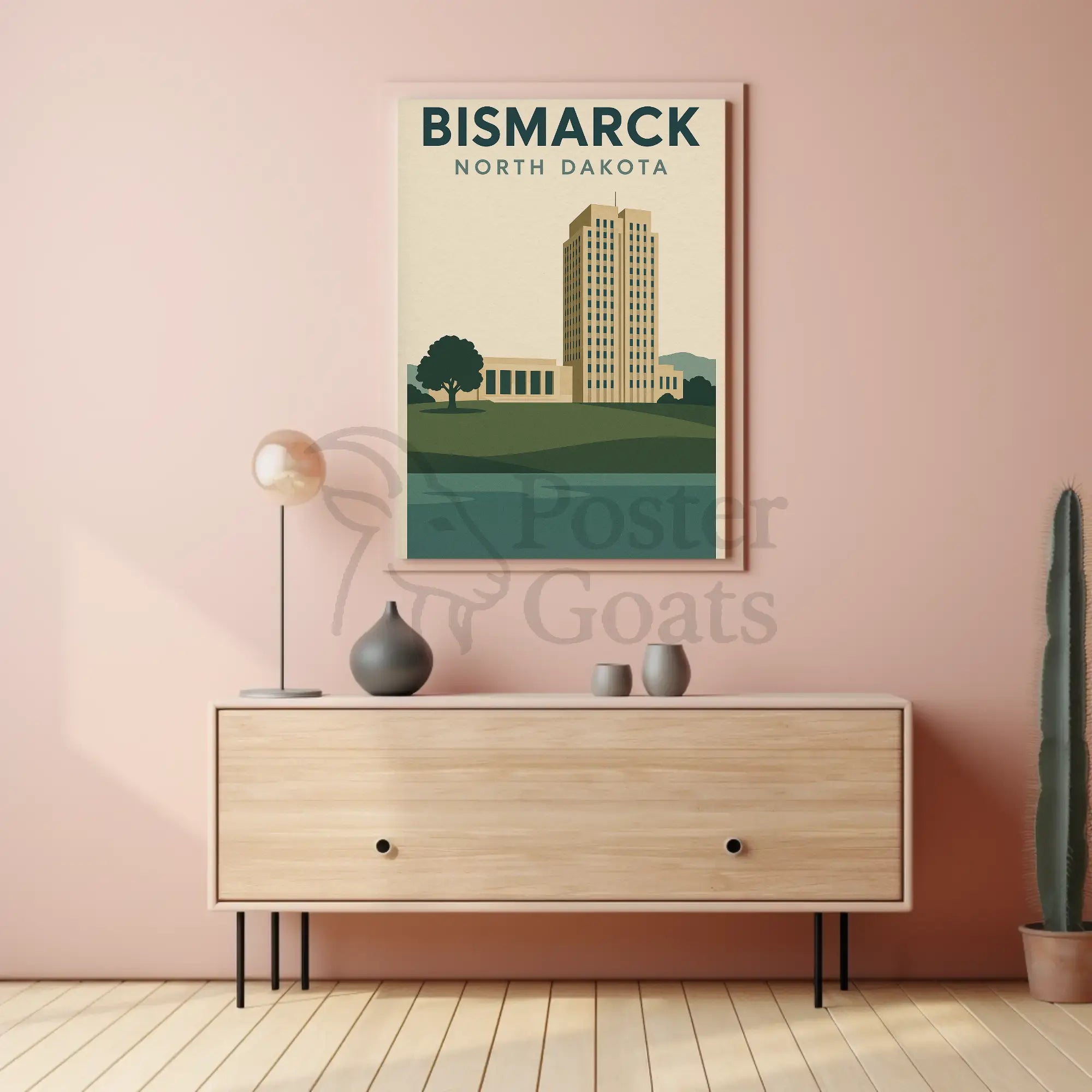 Bismarck Capitol in Vintage Travel Style Poster PosterGoat