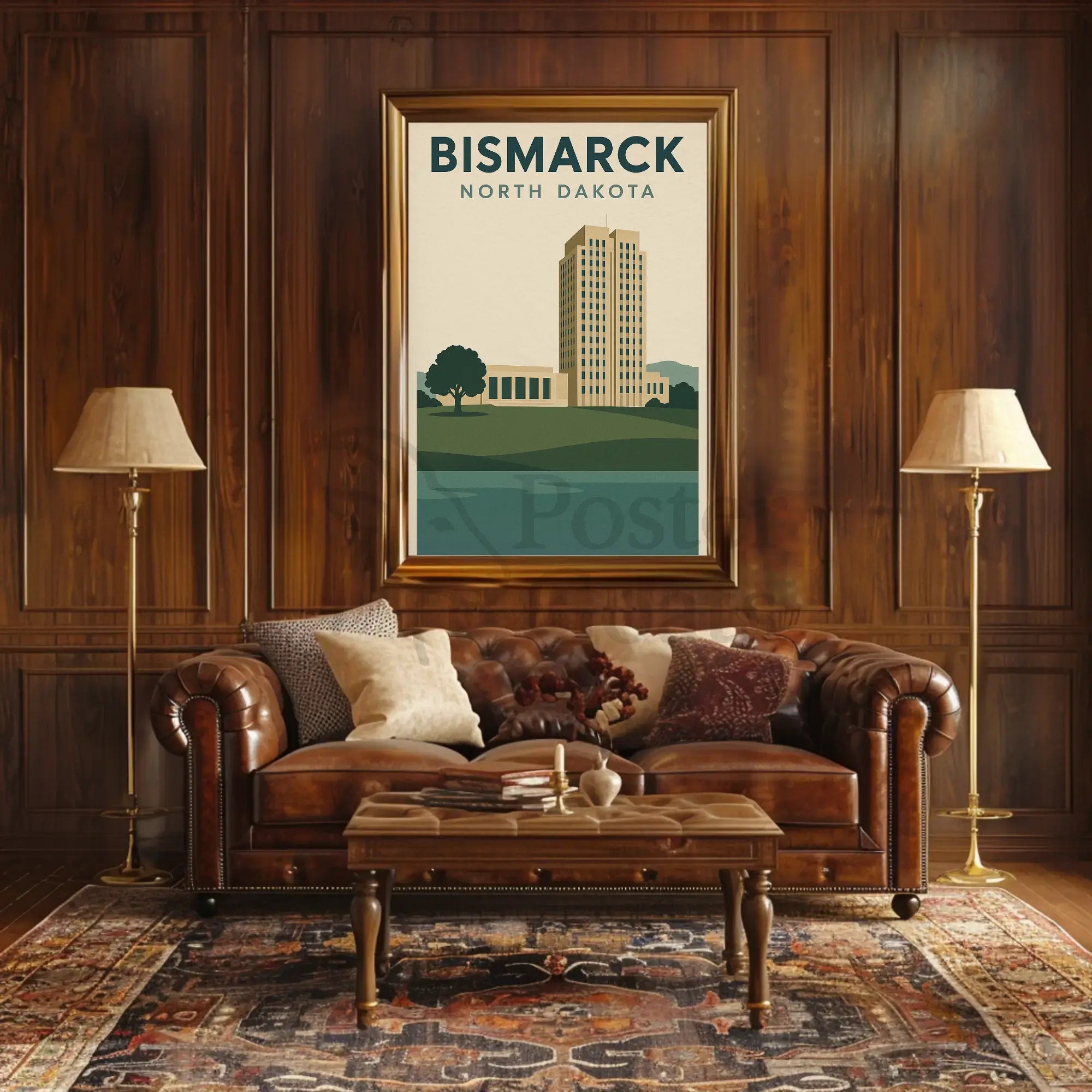 Bismarck Capitol in Vintage Travel Style Poster PosterGoat
