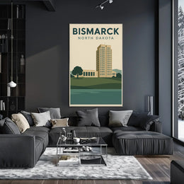 Bismarck Capitol in Vintage Travel Style Poster PosterGoat