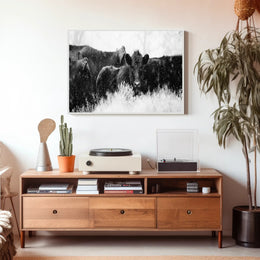 Black Cattle in Snowy Landscape Animal Poster PosterGoat