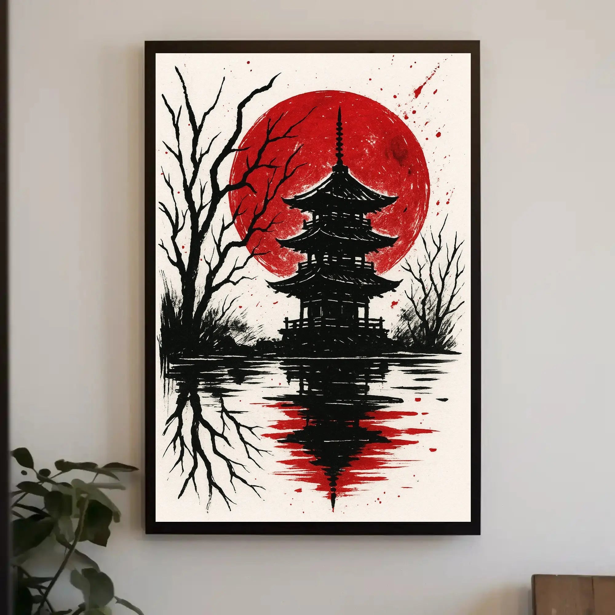 Blood Moon Over Pagoda Artistic Poster PosterGoat