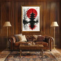 Blood Moon Over Pagoda Artistic Poster PosterGoat