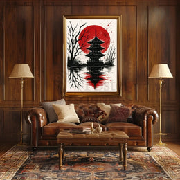 Blood Moon Over Pagoda Artistic Poster PosterGoat