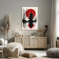 Blood Moon Over Pagoda Artistic Poster PosterGoat