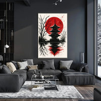 Blood Moon Over Pagoda Artistic Poster PosterGoat