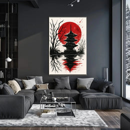 Blood Moon Over Pagoda Artistic Poster PosterGoat