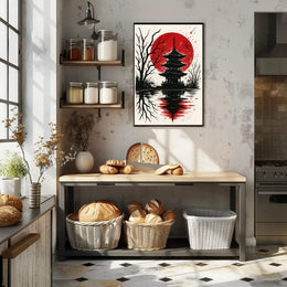 Blood Moon Over Pagoda Artistic Poster PosterGoat