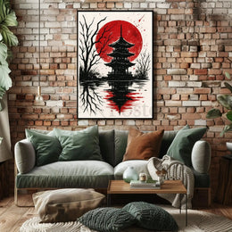 Blood Moon Over Pagoda Artistic Poster PosterGoat