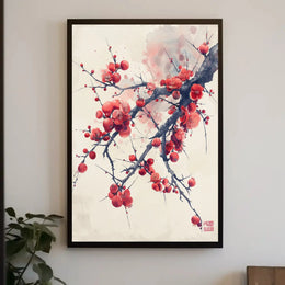 Blossoming Plum Branch East Asian Artistic Poster PosterGoat