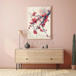 Blossoming Plum Branch East Asian Artistic Poster PosterGoat