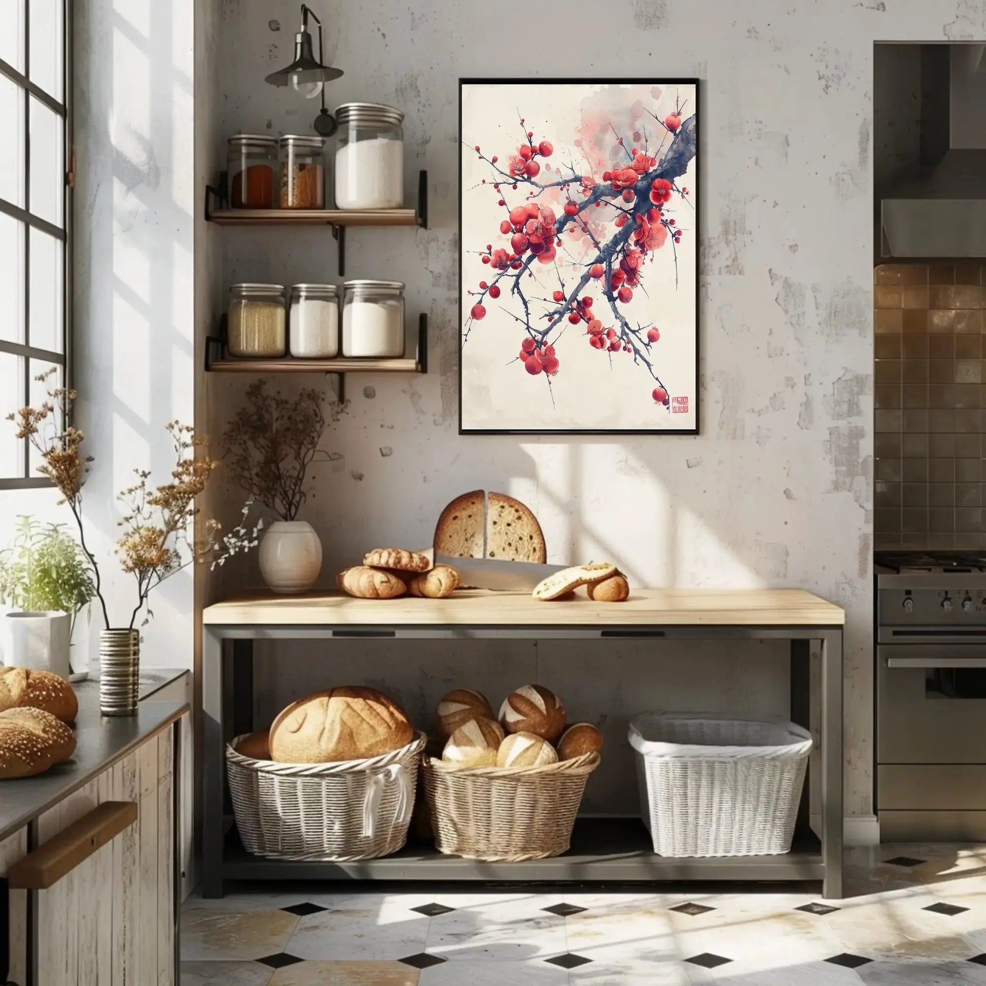 Blossoming Plum Branch East Asian Artistic Poster PosterGoat