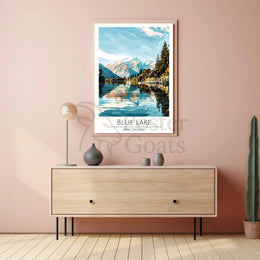 Blue Lake New Zealand Stylized Nature Travel Poster PosterGoat