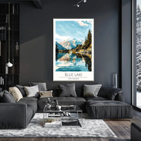 Blue Lake New Zealand Stylized Nature Travel Poster PosterGoat
