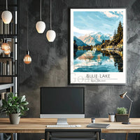 Blue Lake New Zealand Stylized Nature Travel Poster PosterGoat