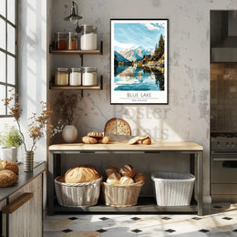Blue Lake New Zealand Stylized Nature Travel Poster PosterGoat