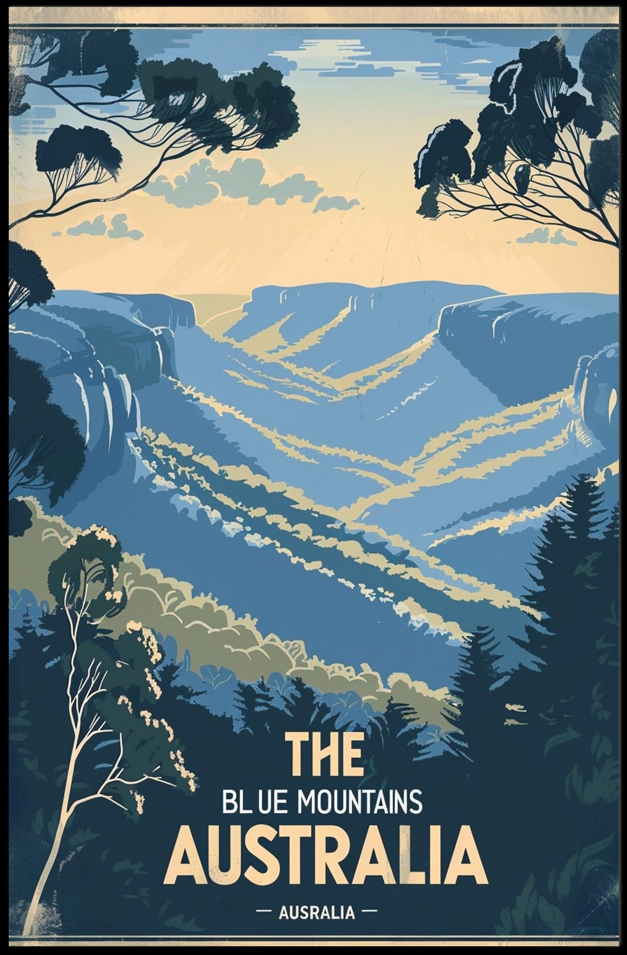 Blue Mountains Adventure Vintage Australian Travel Poster PosterGoat