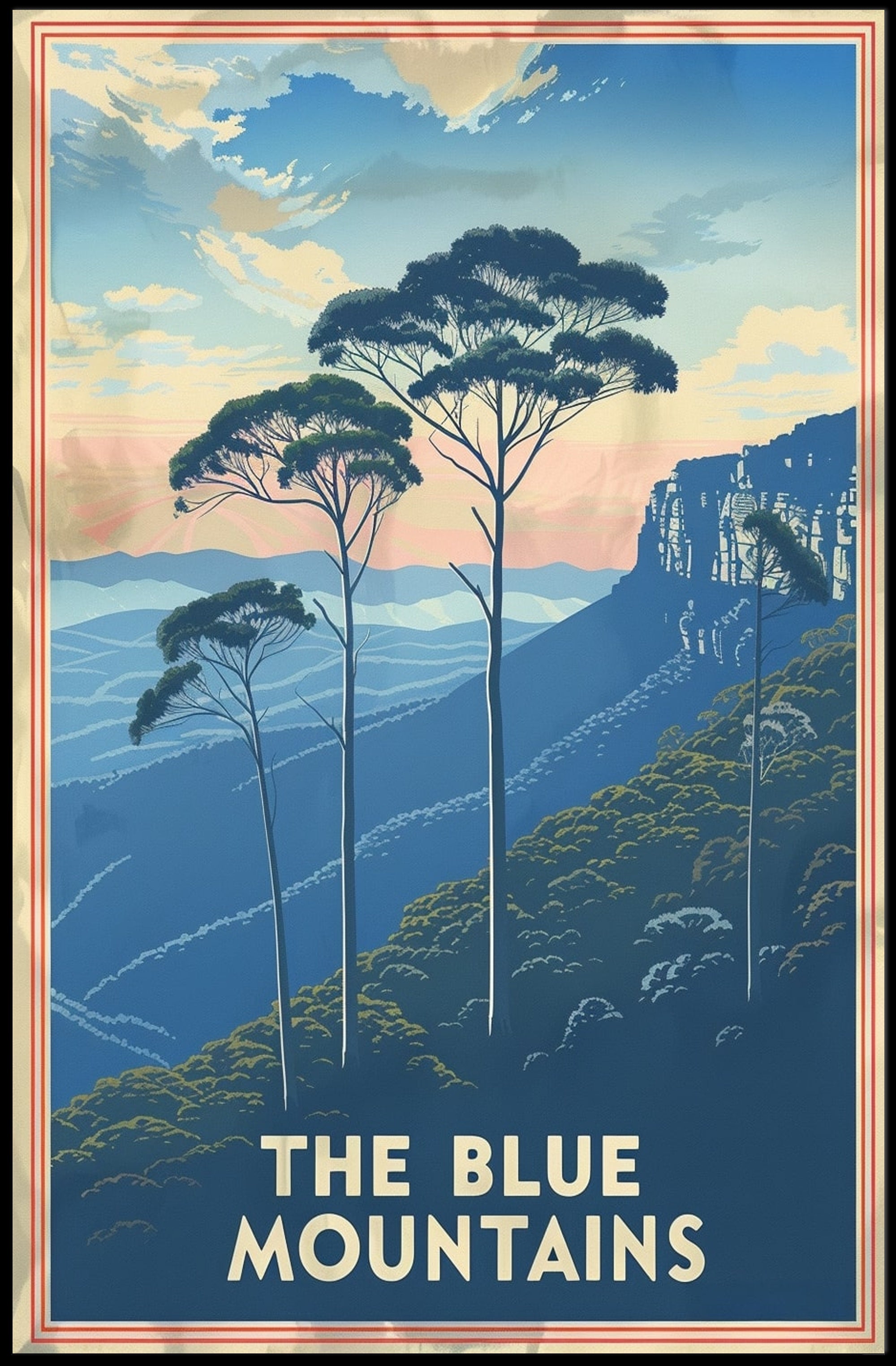 Blue Mountains Vintage Travel Poster PosterGoat