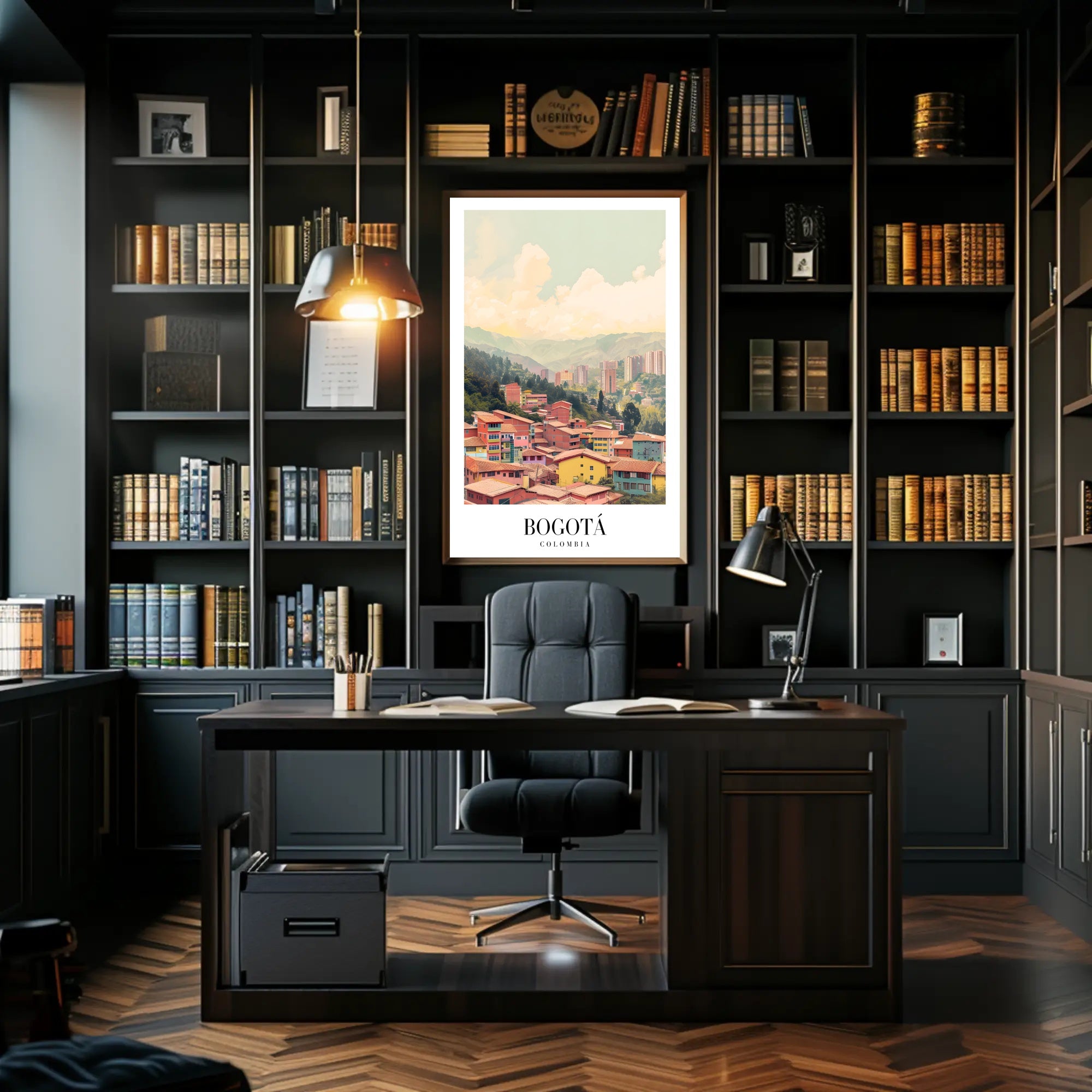 Bogotá's Vibrant Cityscape Against Green Mountains Urban Poster PosterGoat