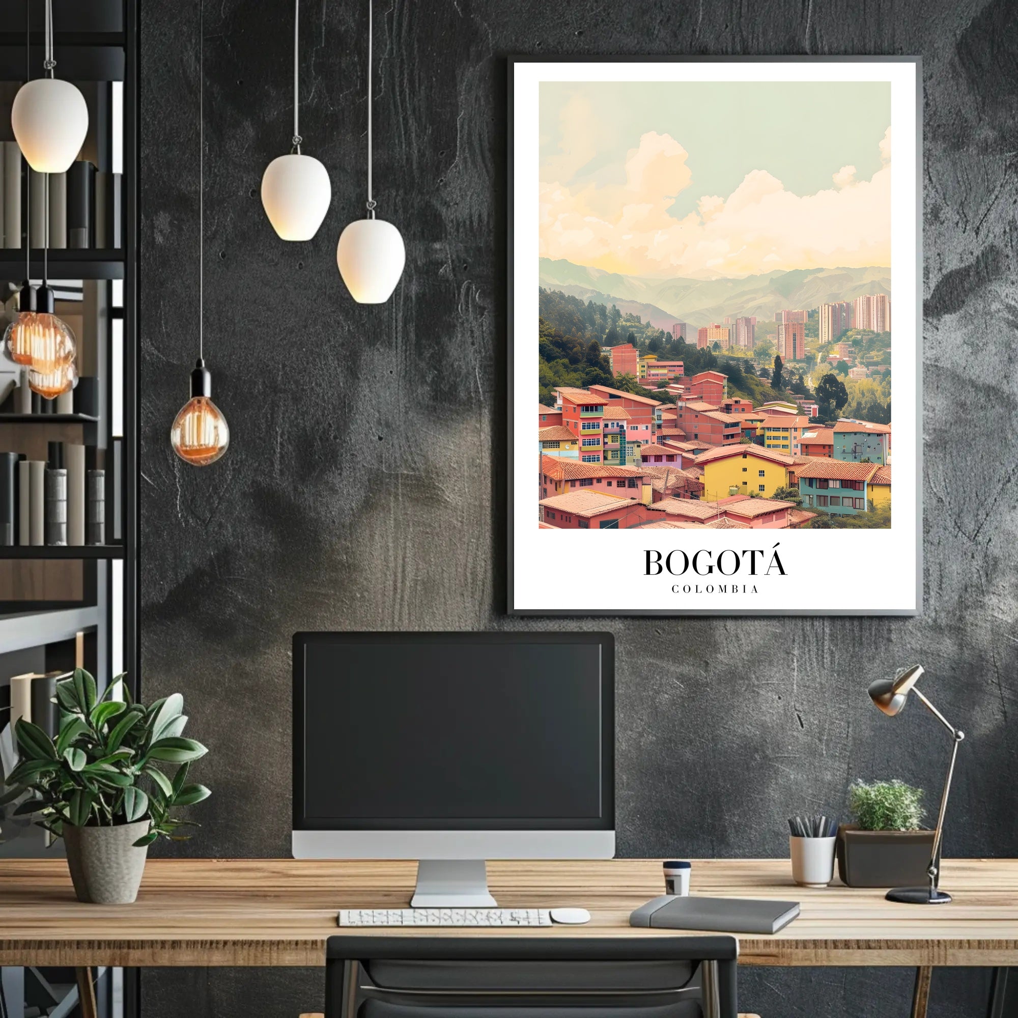Bogotá's Vibrant Cityscape Against Green Mountains Urban Poster PosterGoat