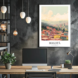 Bogotá's Vibrant Cityscape Against Green Mountains Urban Poster PosterGoat