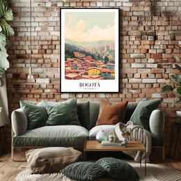 Bogotá's Vibrant Cityscape Against Green Mountains Urban Poster PosterGoat